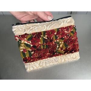 Guatemala Embroidered Floral Clutch Pouch Purse Bag Cream Red